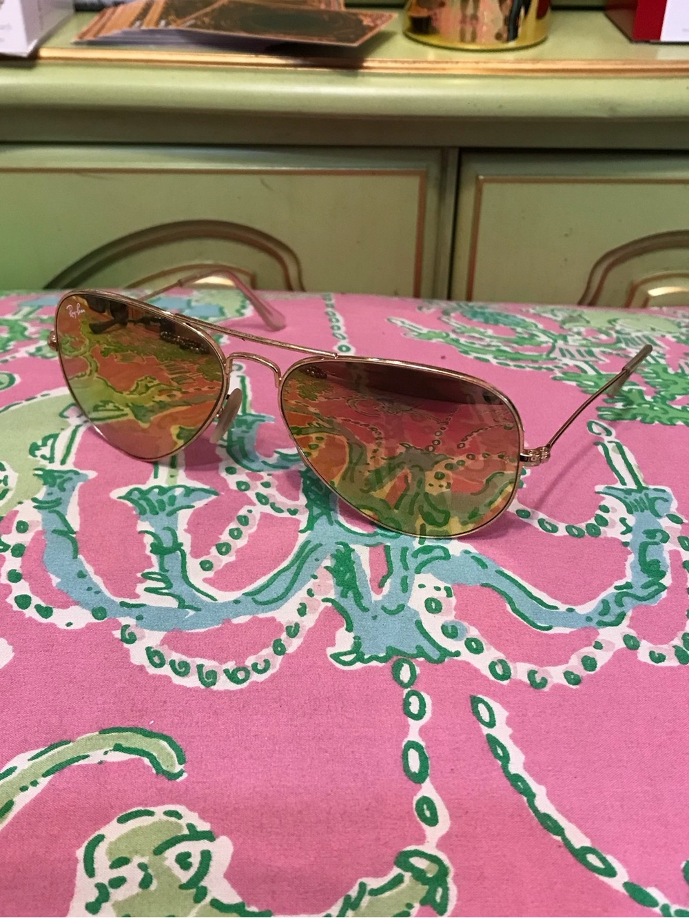 Ray Ban Large Aviator with Rose Lenses in gold frames